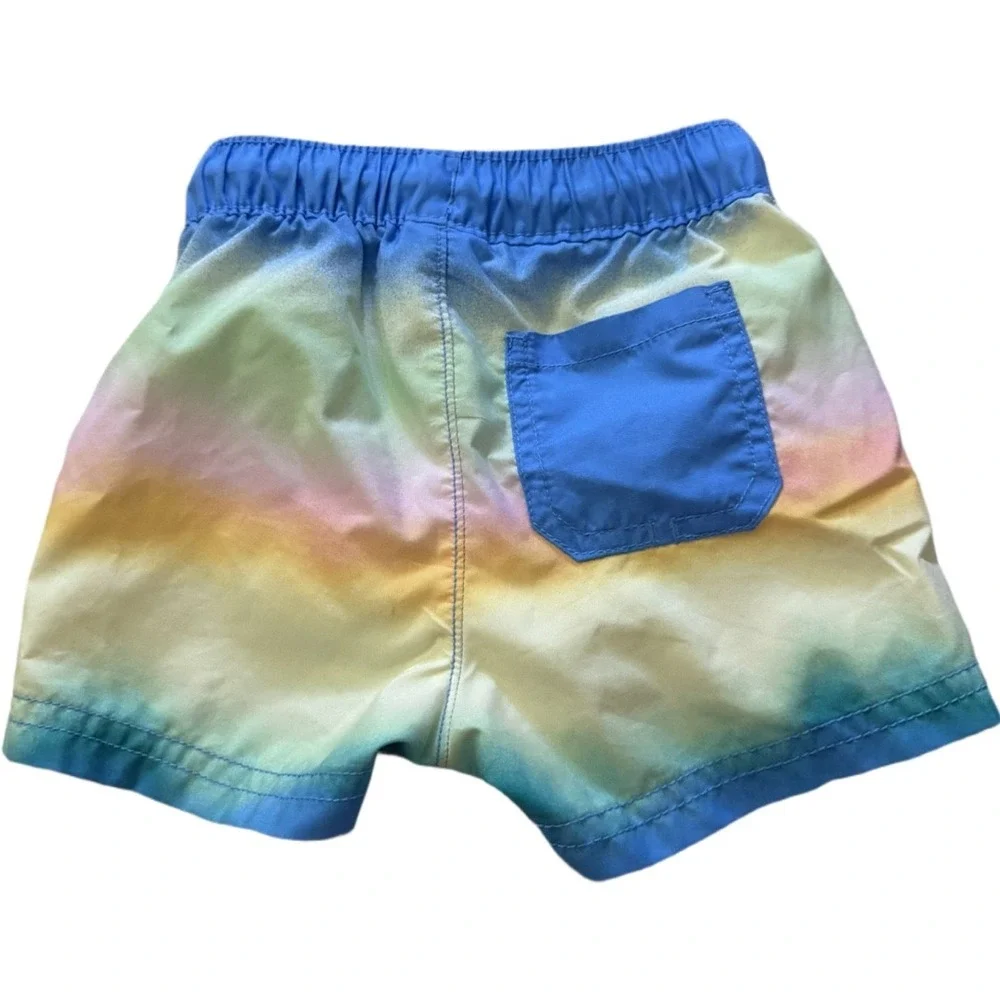 Old Navy Toddler Boys Swim Trunks 12-18 Months Blue Tie Dye Rainbow Shorts